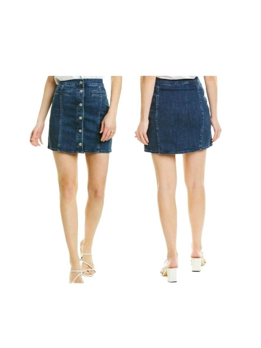 ❤️Madewell Women’s Blue Denim Mini Skirt Size 26 Button Front Stretch Jean Skirt - Picture 2 of 7